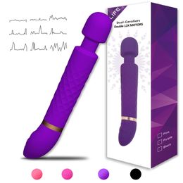 Vibrator Sex Toy Massager 12 Speeds Cordless Powerful Double Motor Wand Vibrating Silicone for Women and Men Adult 65AP