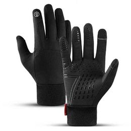 Textile Winter Touch Screen Thicken Warm Water Proof Gloves Non-slip Stretch Men Solid Color Glove Imitation Wool Full Finger Outdoor Skiing Cycling VTMEB1328