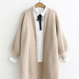 H.SA Winter Long Cardigan Lantern Sleeve Open Oversized Sweater Jacket Clothes Female Knit Coat 220726