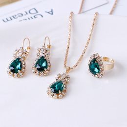 Earrings & Necklace 4pcs/set Fashion Jewellery Sets Luxury Water Drop Pendant Ring Crystal Women Wedding SetEarrings