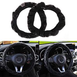 Steering Wheel Covers Crystal Crown Auto Steering- Cover PU Leather Car-styling 37-38CM Diameter Car Interior Accessories