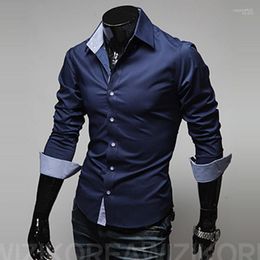 Men's Casual Shirts Wholesale- 2022 Fashion Mens Brand Slim Fit Long-sleeved Dress Chemise Homme Formal Business Size M-3XL1