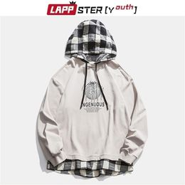 LAPPSTER Youth Plaid Harajuku Oversized Hoodies Pullovers Men Korean Fashions Sweatshirt Streetwear Hip Hop Kpop Clothing LJ200826