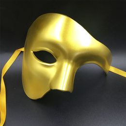 Party Masks Gold Half face Phantom Masquerade Mask Ball Half Face Men Costume Halloween Party Black White Color Venetian Mask 220826