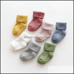Socks Winter Baby Anti Slip Thicken Floor Solid Medium Tube Newborn Sock Dhu1I
