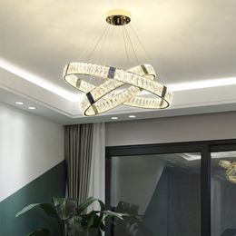 Modern crtstal living room chandeliers lamp luxury gold led bedroom hanging lamp design ring cristal home decoration light fixture