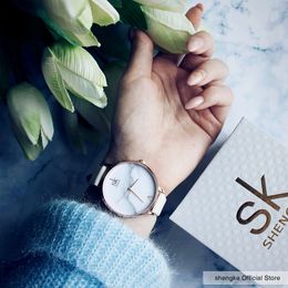 Top Brand Fashion Ladies es Leather Female Quartz Women Thin Casual Strap Watch Reloj Mujer Marble Dial SK