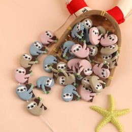 silicone beads baby UK - 10pc Lot Mini Sloth Silicone Teethers Beads Baby Dummy Cartoon Pacifier Toy Accessories