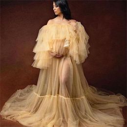 Off the Shoulder Women Prom Dresses Tiered Ruffles Lady Maternity Robes for Baby Shower Long Photography Gowns Customise