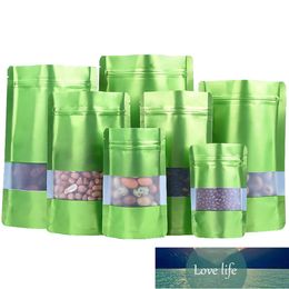 100Pcs/Lot Green Stand Up Aluminium Foil Frosted Transparent Window Bag Food Dried Fruit Candy Coffee Snacks Zip Lock Tear Notch