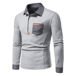 Men's Polos Spring Autumn Shirt Men Long Sleeve Business Causal Patch Designs Mens Turn Down Collar Cotton Breathable TeesMen's Men'sMen's