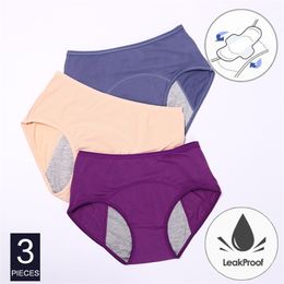 3pcs/Set Leak Proof Menstrual Panties Women Period Underwear Incontinence Briefs Solid Pants Plus Size Cotton Lingerie 220425