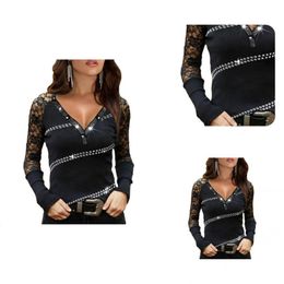 Women's Blouses & Shirts Blouse Long Sleeve Women Top Lace Stitching With Sequins Pullover