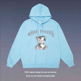 Tkpa New Bear Print Hoodie for Men and Women High Street Guochao Br Autumn Winter Style Loose Couple Jacket