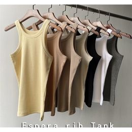 Women Tops Organic Cotton Tank Thread Solid Colour Slim Vest 220316