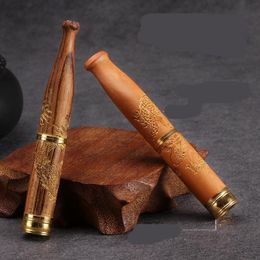 pipe Red acid branch carved dragon solid wood cigarette holder detachable filter tip carving process pipe fittings