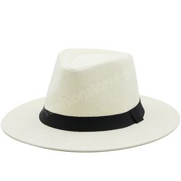 Fashion Summer Women Men Straw Sun Hats With Wide Brim Panama Hat For Beach Fedora Jazz Hat Size 56-58CM