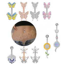 Cute Series Butterfly Flower Belly Button Ring Piercing Stainless Steel Navel Piercing Rings Women Sexy Body Jewellery