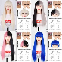Synthetic Hair Pink and Black Wig Two Layers of Long Straight Coplay Tone Ombre Color Women Lolita 220622
