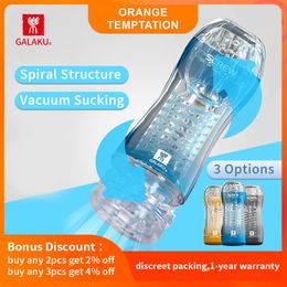 Galaku Vacuum Masturbators Spiral Cup Soft Pussy Transparent Vagina sexy Pocket Male Masturbation Endurance Exercise Toys for Men