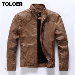 Fashion Winter Leather Jacket Men Stand Collar Motorcycle Washed Retro Velour Leather Jacket European Size Mens Coats Punk Style 201128