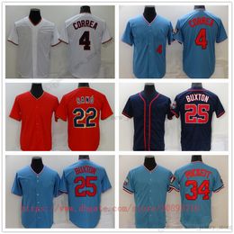 Movie College Baseball Wears Jerseys Stitched 4 Correa 22 MiguelSano 25 Buxton 34 KirbyPuckett Slap All Stitched Number Name Away Breathable Sport Sale High Quality