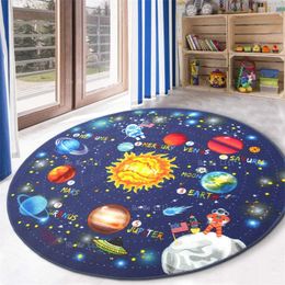 Carpets Round Flannel Floor Rugs Washable Solar System Childrens Fun Educational Learning Carpet Playmat Non Skid Space For Boys Girls