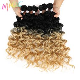 afro weave UK - Magic Synthetic Afro Kinky Curly Heat Resistant Deep Wave Bundles Ombre 6Pieces 24-28 Inch 260g Hair Extensions Weave Hair H220429