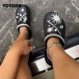 Slippers 2023 New Summer Plus Size Hole Slipper Diy Stones Clogs Women Garden Shoes Platform Beach Ladies Eva House Slides 220708