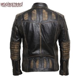 MAPLESTEED Vintage Motorcycle Jacket Men Leather Jacket 100 Cowhide Genuine Leather Jackets Mens Biker Coat Moto Jacket 090 LJ201029