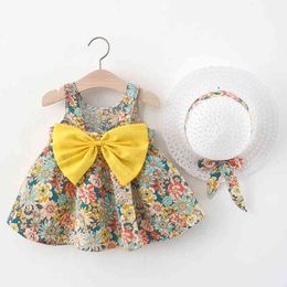 -Mellario Summer Toddler Girl Clothes Set Baby Beach Robes Bow Floral sans manches Coton NOUVELLE-NOURNE ROBLE + Vêtements de soleil Y220510