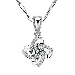 flowers necklaces in full bloom diamond-studded lucky flowers and grass rotating love necklace simple clavicle silver necklace