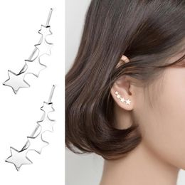 Clip-on & Screw Back LN34 100% Real 925 Sterling Silver Star Ear Climber Earrings For Women Cute Crawler