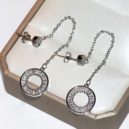 Korean Fashion Women's Ring Pendant Earrings Long Tassel Circle Elegant Zircon 925 Silver Ladies Jewellery Dangle & Chandelier