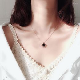 Pendant Necklaces RUO 2022 Rose Gold Colour Fashion Black Rhombus Necklace Titanium Steel Jewellery Woman Gift Never Fade Top QualityPendant