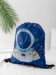 Boys Cartoon Astronaut Graphic Drawstring Backpack SHE