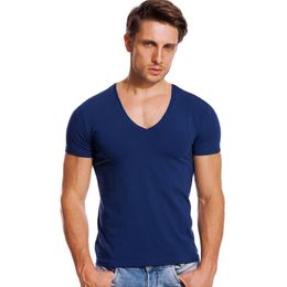 Men's T-Shirts Men Low Cut Stretch Vee Top Tees Slim Fit Short Sleeve Fashion Male Tshirt Invisible Undershirt SummerMen's