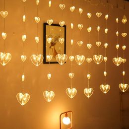 Strings Thrisdar Heart-shaped LED Fairy String Curtain Light 2.5M 0.8M 60Led Valentine Christmas Wedding Party Window LightLED