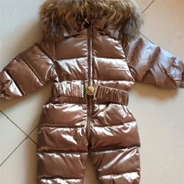 RUSSIA feather duvet winter children go out to ski big animal fur collar fluffy down jumpsuit LJ201202