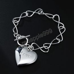 925 silver color fine LOVE Heart Pendant Bracelets for women Fashion party Wedding Jewelry Couple gifts