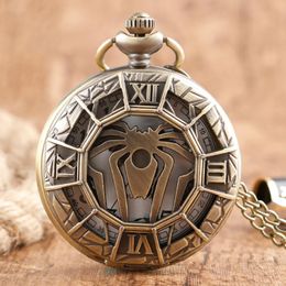 Pocket Watches Bronze Spider Hollow Design Retro Steampunk Watch Dial Chain Pendant Mens Drop Gift Reloj De BolsilloPocket