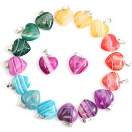 20mm Charms Stripe Agate Heart Pendant Healing Love Heart Stone Fashion for Jewellery Making Pendants