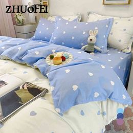 Solid Color Love Pattern Bedding Set 3/4 Pcs Bed Cover Sheet Pillowcase Ab Double-sided Duvet Set Full Queen King Size
