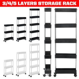 Hooks & Rails 3/4/5 Layer Storage Rack Shelf Kitchen Cabinet Movable Assemble Wheels Space Saving Organizer For Bathroom