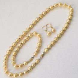 9-10mm natural golden south sea pearl earring set 14k