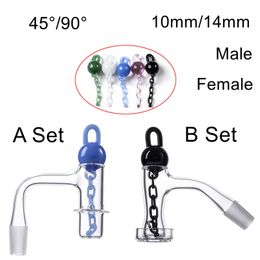 Two Styles Full Weld Beveled Edge Smoking Terp Slurper Quartz Banger with Unique Glass Marble Chains Cap 20mmOD 10mm 14mm Male Female Nails For Dab Rigs Water Bongs
