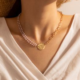 Elegant Pearl Stone Clavicle Chain Choker Necklace for Women Gold Geometry Alloy Metal Adjustable Jewelry Collar