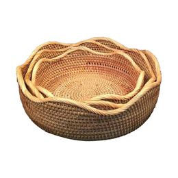 Storage Baskets Fruit Basket - Rattan Bread Set Crafts Wicker For Vegetable Natural Stackable
