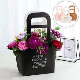 Gift Wrap Portable Flower Paper Boxes With Handhold Kraft Handbag Rose Bouquet Florist Packing Bags For Valentine's DayGift