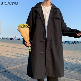 Men's Trench Coats Trench Men Oversize Solid Double Breasted Loose Coat Allmatch Streetwear Turndown Collar Sashes Hombre Korean Fashion 220826